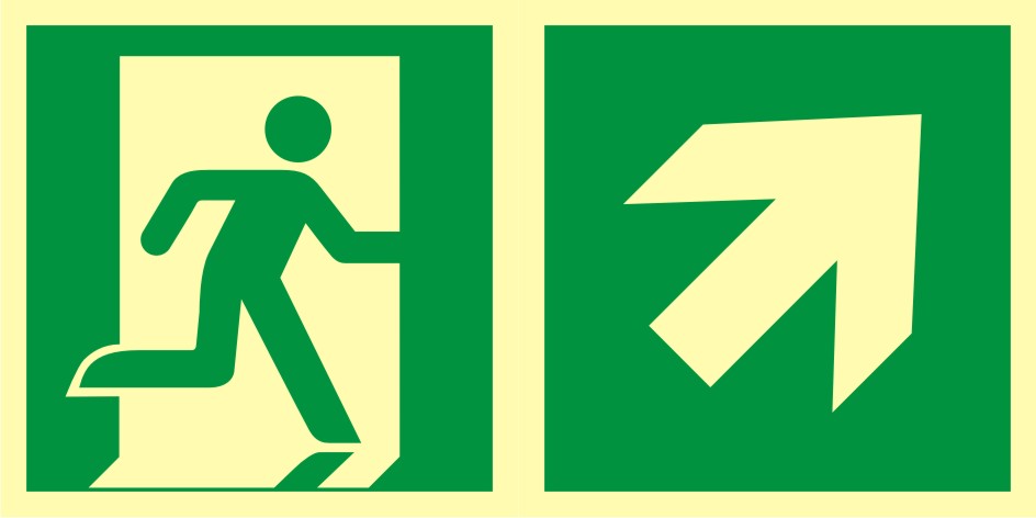 Znak ewakuacyjny Kierunek do wyjścia ewakuacyjnego - w górę w prawo