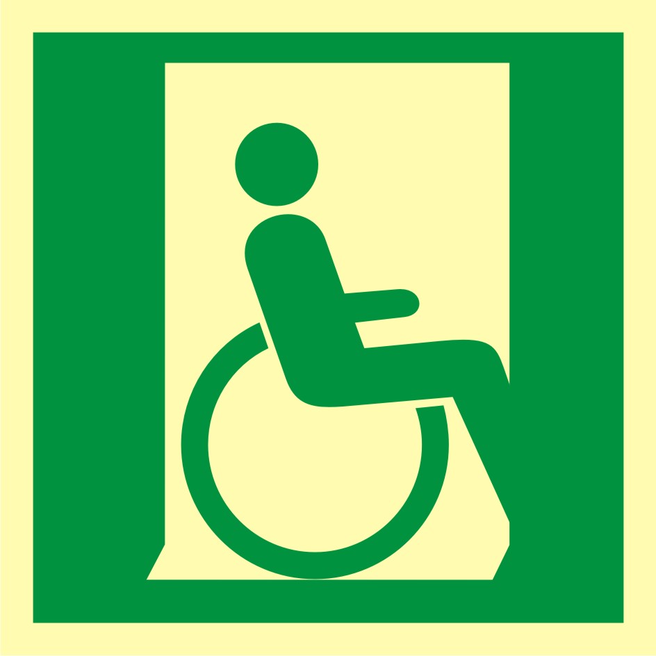 Znak ewakuacyjny Drzwi ewakuacyjne dla niepełnosprawnych w prawo