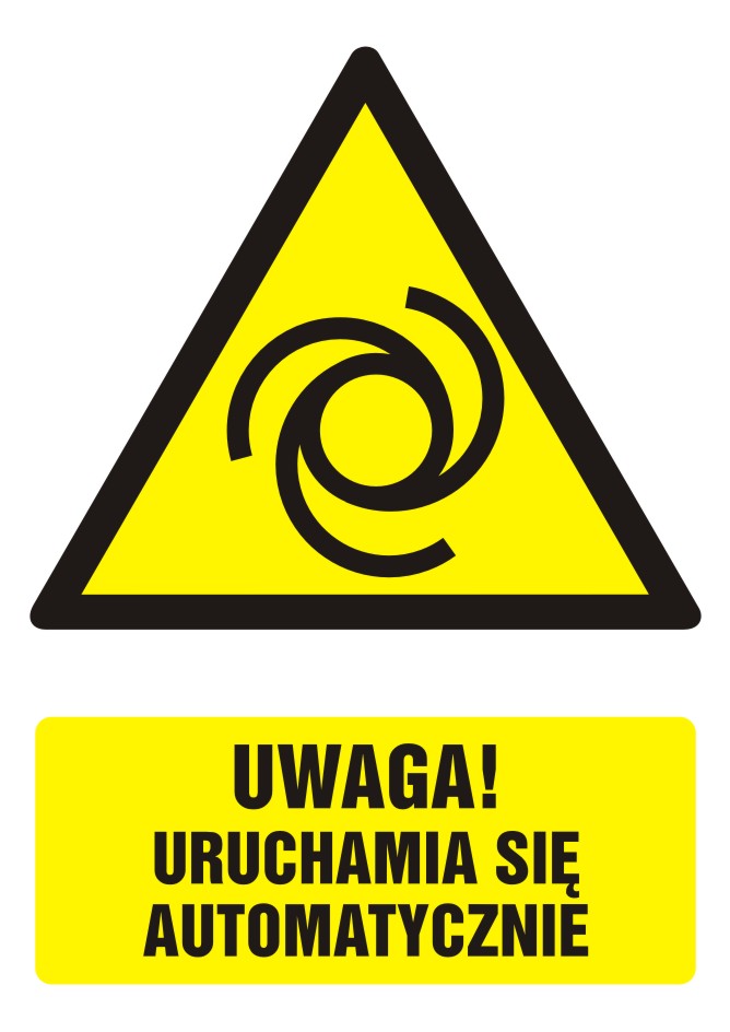 Znak UWAGA! Uruchamia się automatycznie z opisem