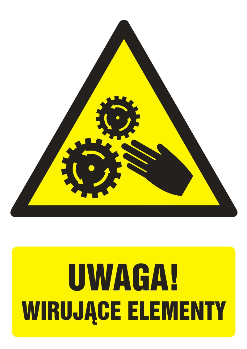 Znak UWAGA! Wirujące elementy 3 z opisem