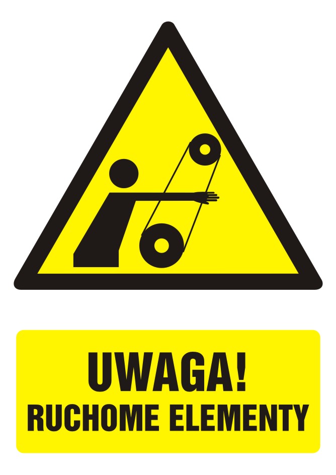 Znak UWAGA! Ruchome elementy z opisem