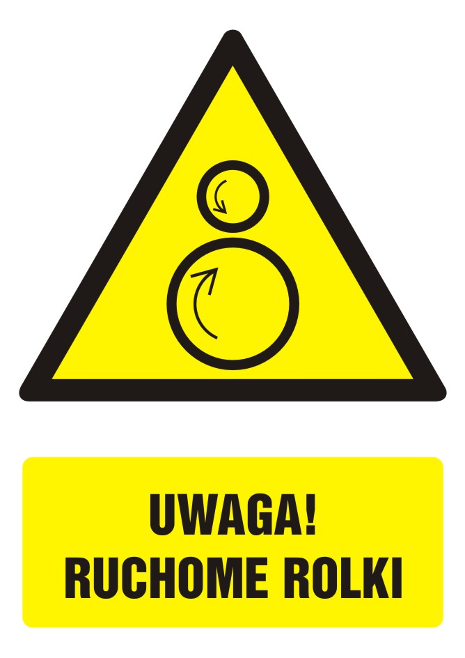 Znak UWAGA! Ruchome rolki z opisem