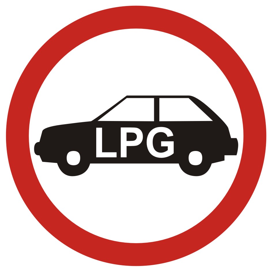 Zakaz wjazdu pojazdów napędzanych gazem (do garaży podziemnych i na parkingi o szczególnym przeznacz.)